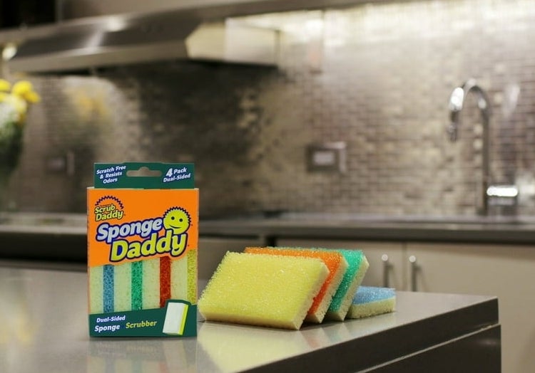 the Scrub Daddy sponges on a kitchen counter