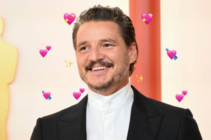 Pedro Pascal surrounded by hearts