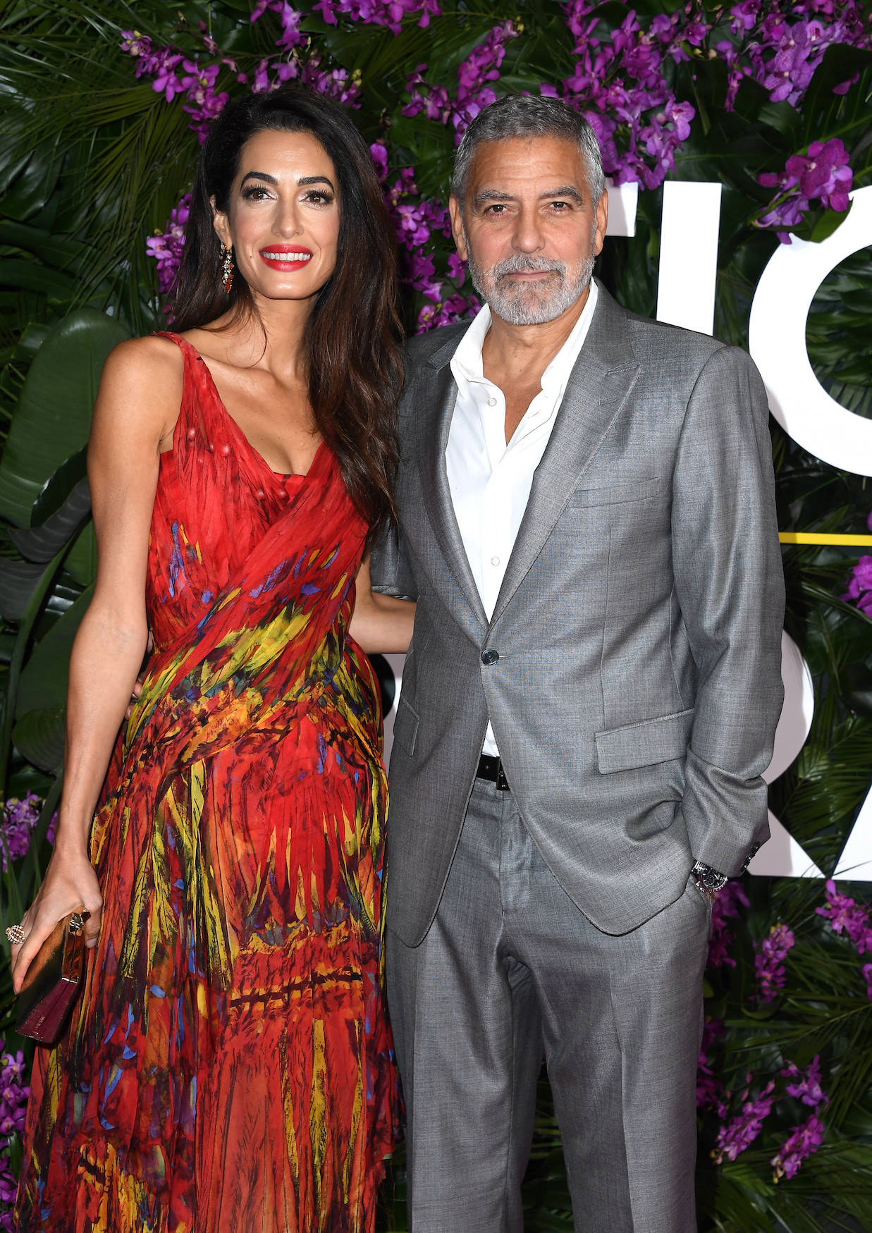 Close-up of Amal and George at a media event