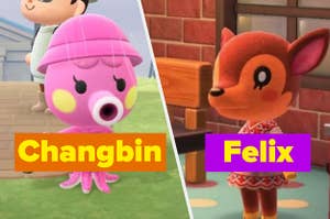 Animal Crossing pink octopus and fox. 