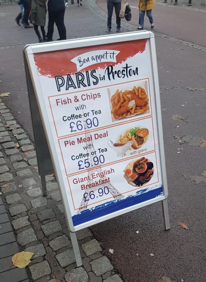Paris in Preston menu