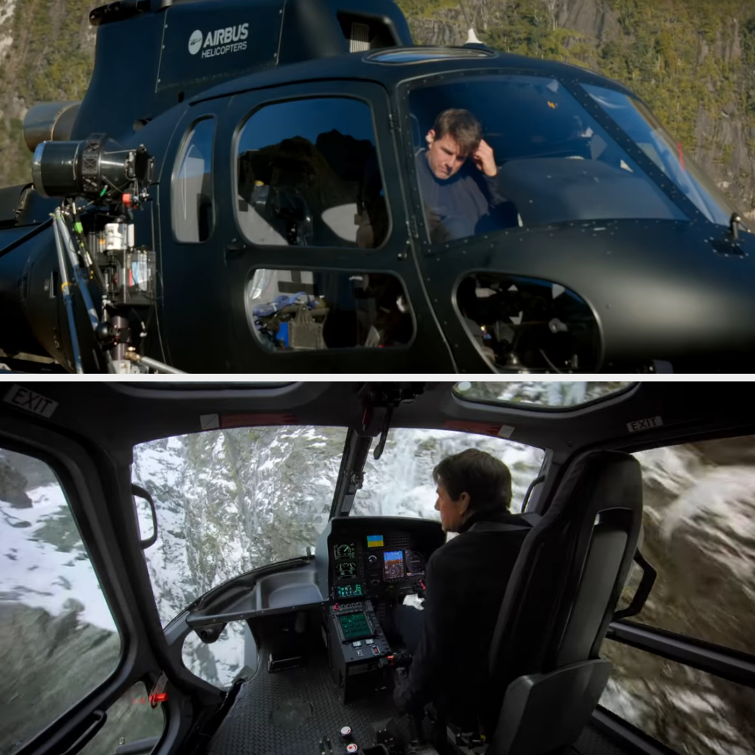 Tom flying a helicopter