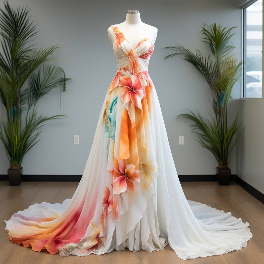 Orange ombre wedding dress shop