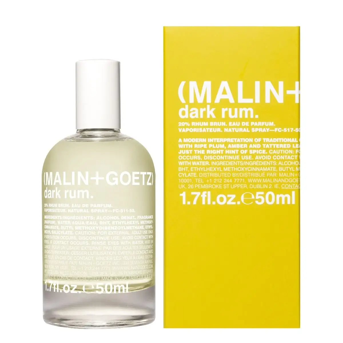Malin + Goetz bottle and packaging for its Dark Rum parfum.