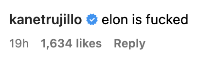 One person commented, &quot;elon is fucked&quot;