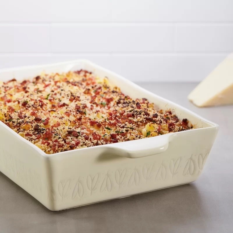 The baking dish with food in it