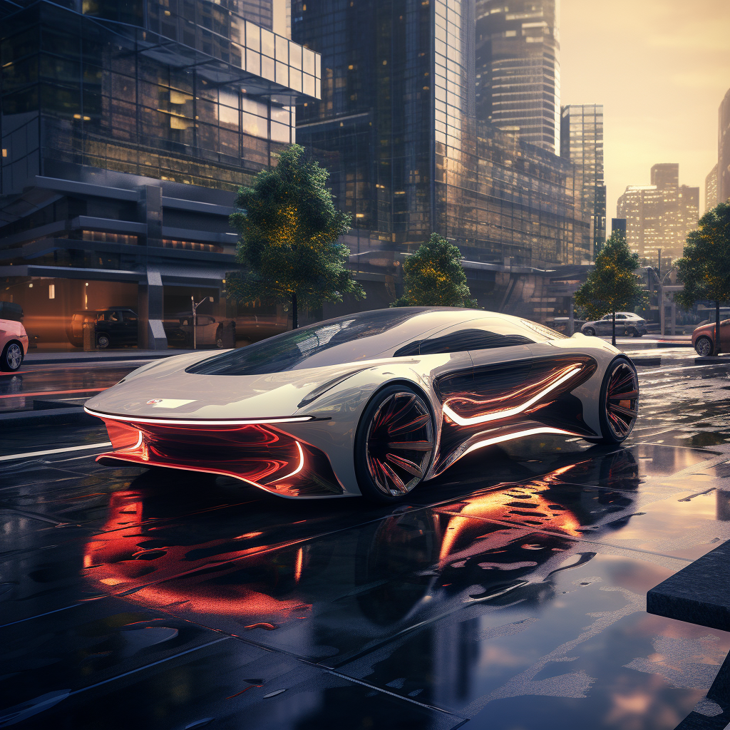 A futuristic car that looks super sleek and curved