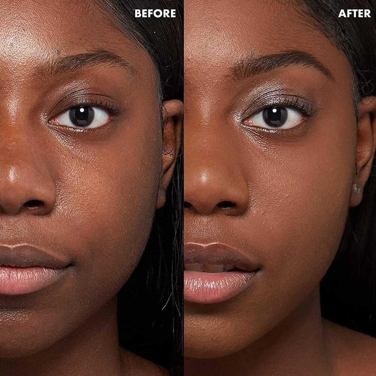 models skin before and after using Nyx shine killer primer
