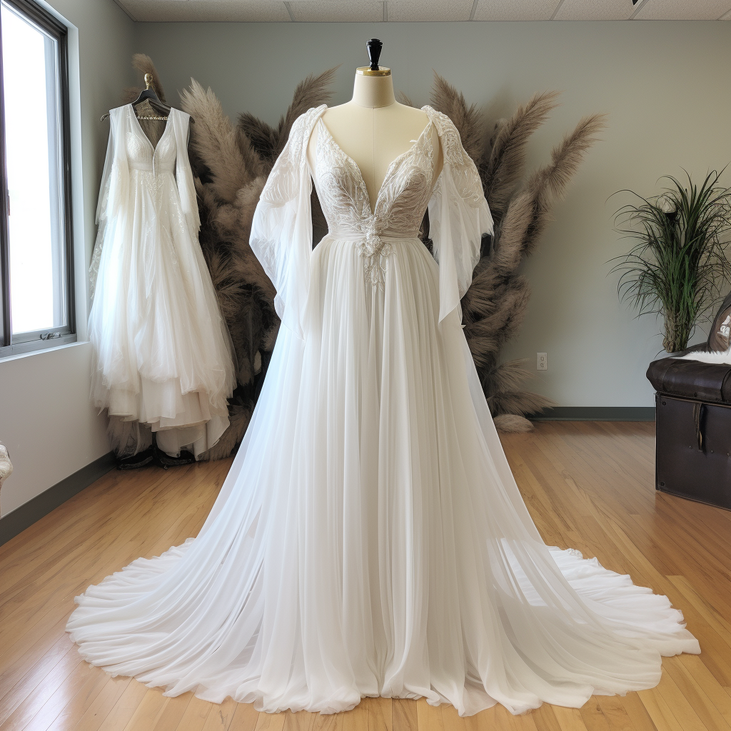 A ball with 3/4-length tulle sleeves, a deep v neck, a bodice with beading, and a tulle skirt