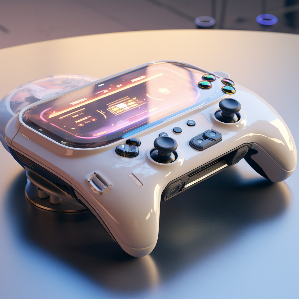 A futuristic controller with a screen on it
