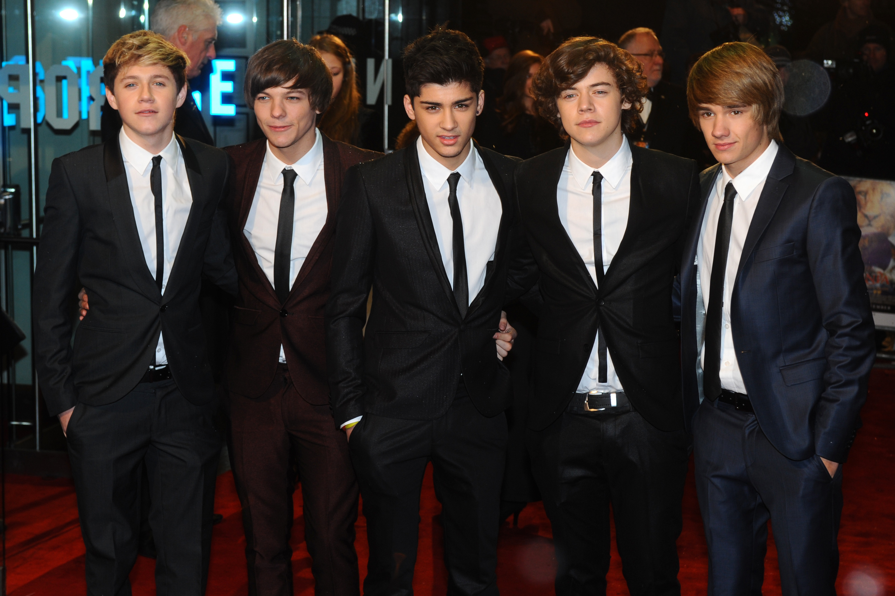 The One Direction boys posing on a red carpet