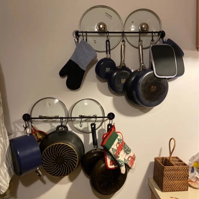 Reviewer image of the pot racks in their kitchen