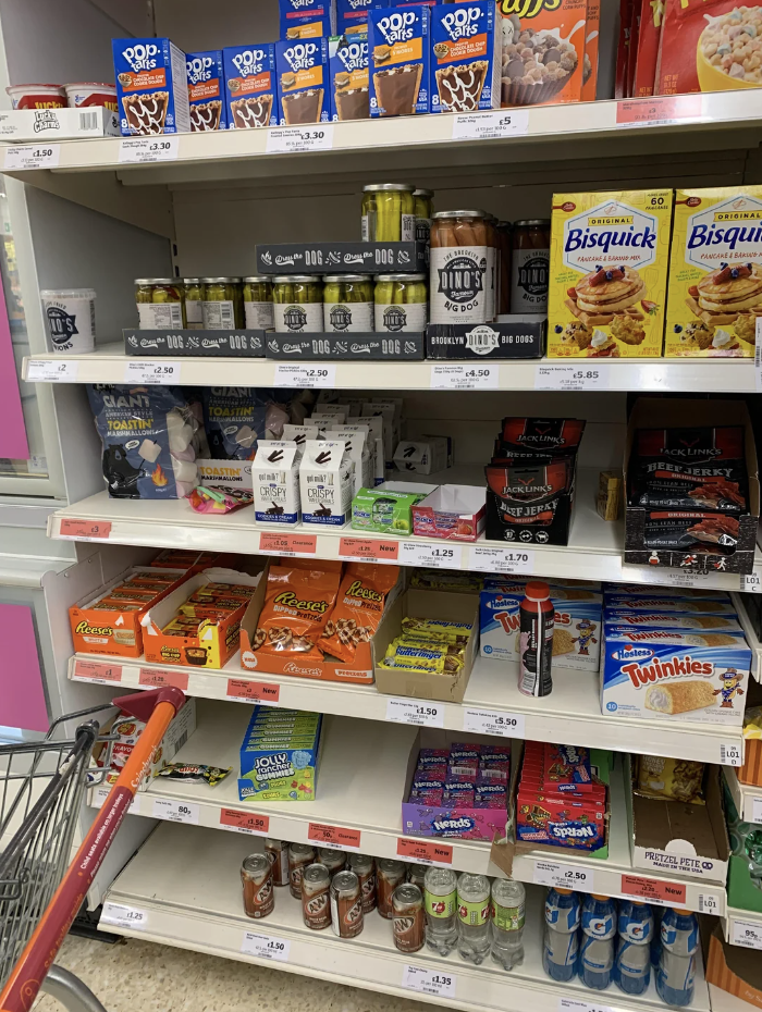 An American food aisle in the UK
