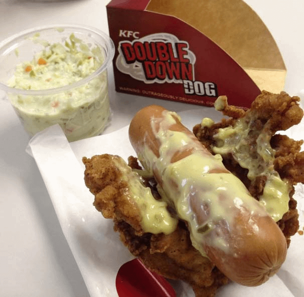 fried chicken in place of a bun with a hot dog
