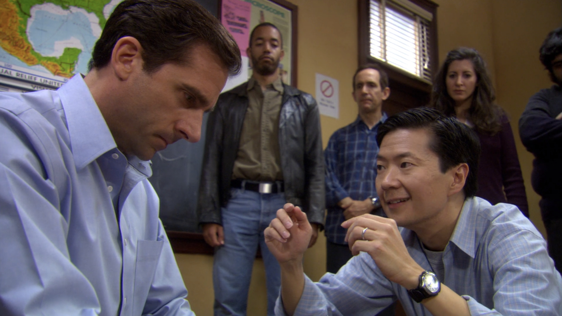 ken jeong and steve carell at improv class in the offce