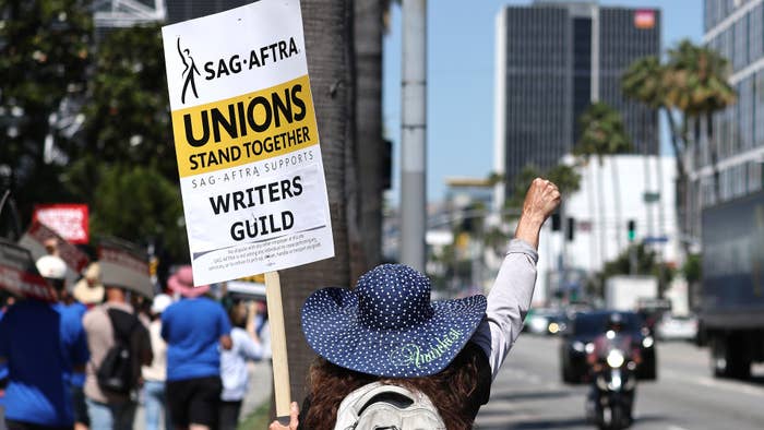 sag protest sign is pictured