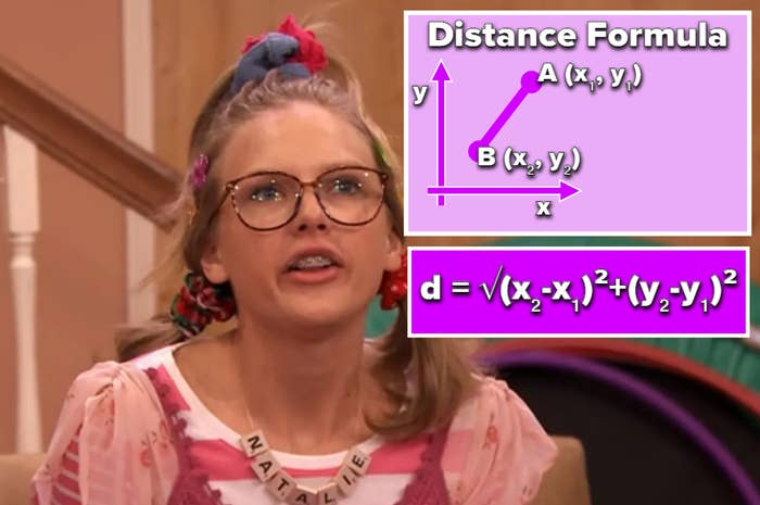 photo of Taylor Swift from Jimmy Fallon&#x27;s Ew segment with the distance formula overlayed on top