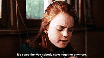 Lindsay Lohan in The Parent Trap, text: It&#x27;s scary the way nobody stays together anymore.