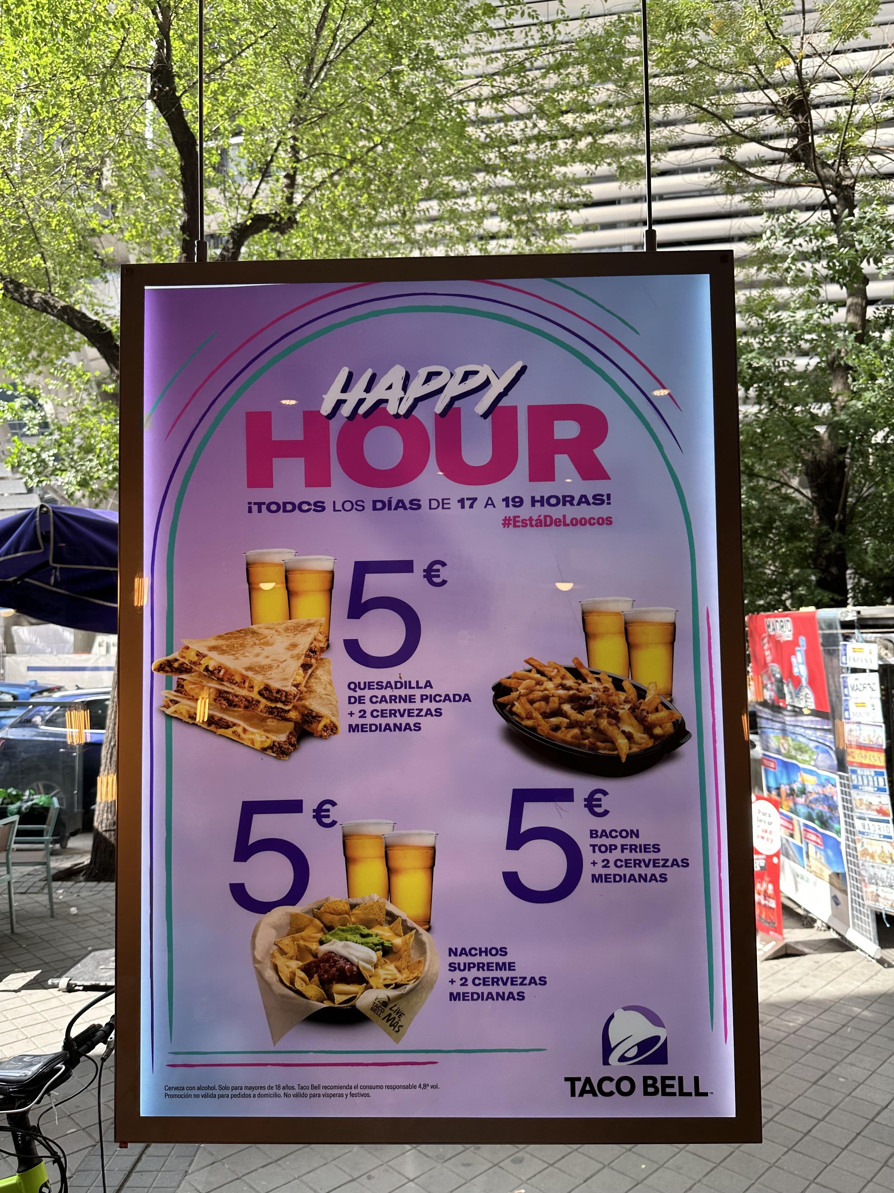 happy hour options at taco bell in spain