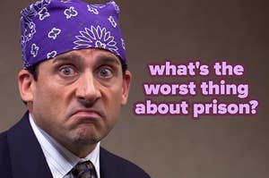 Michael Scott from "The Office" dressed as "prison Mike"