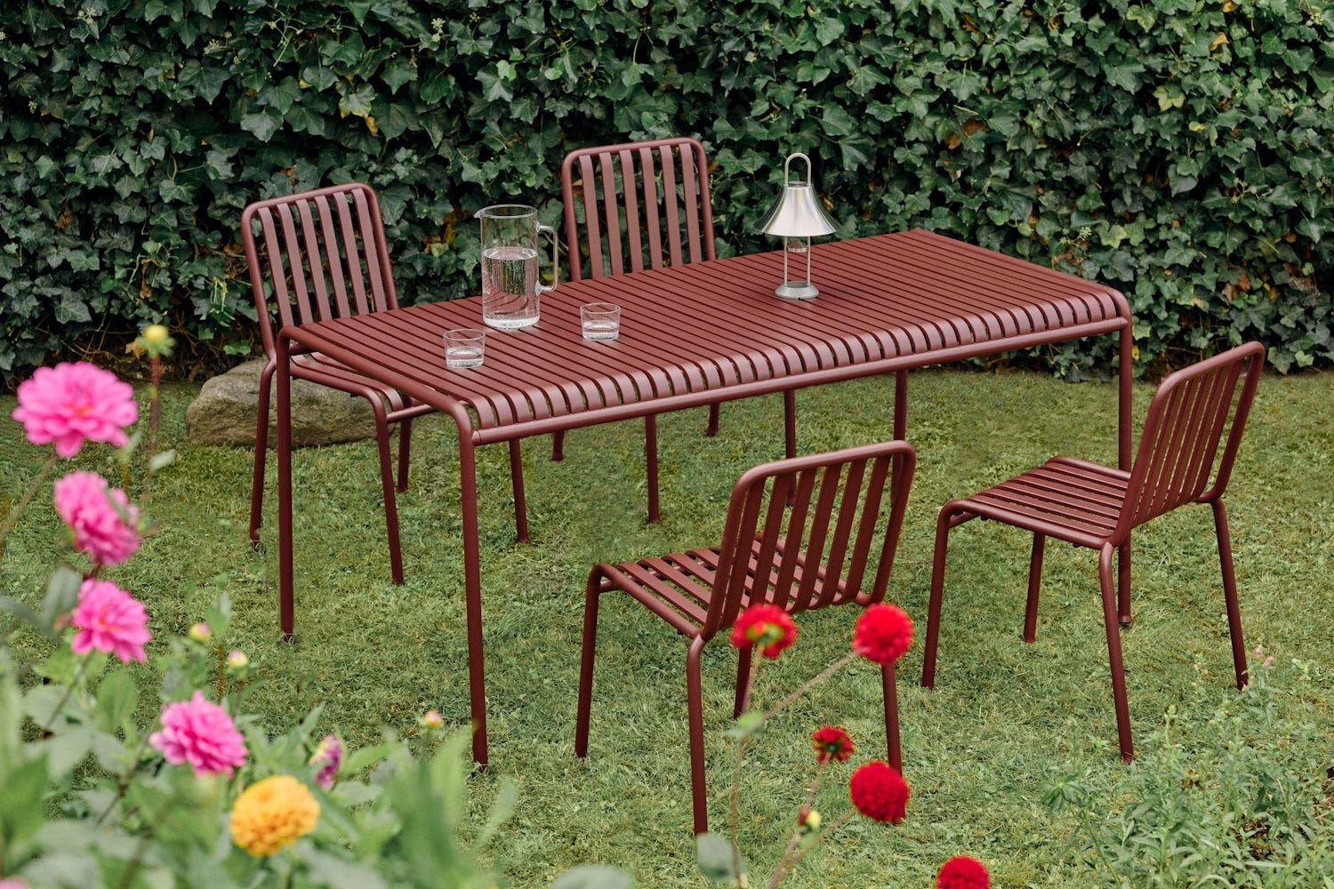 dark red outdoor dining set