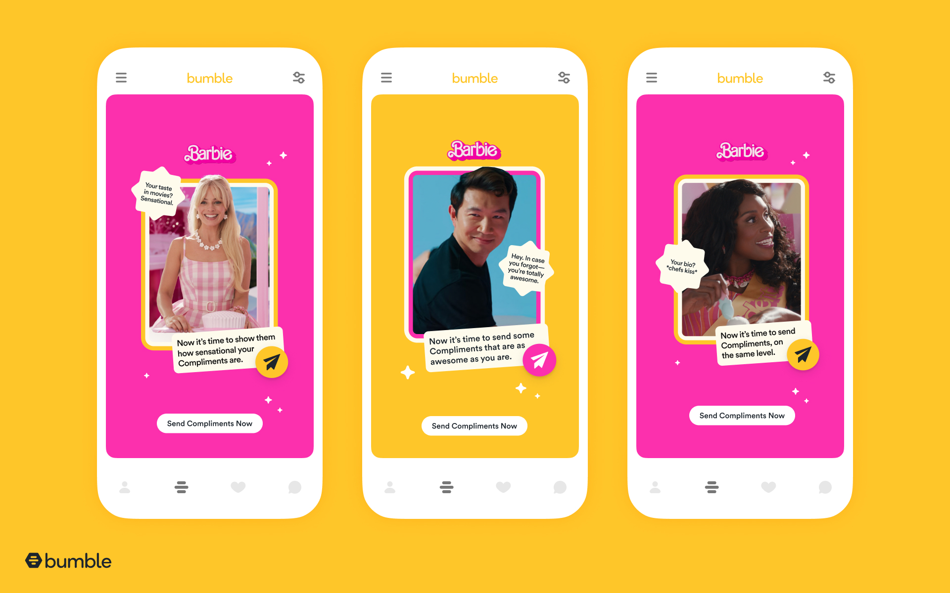 Screenshots of barbie and ken giving advice on bumble