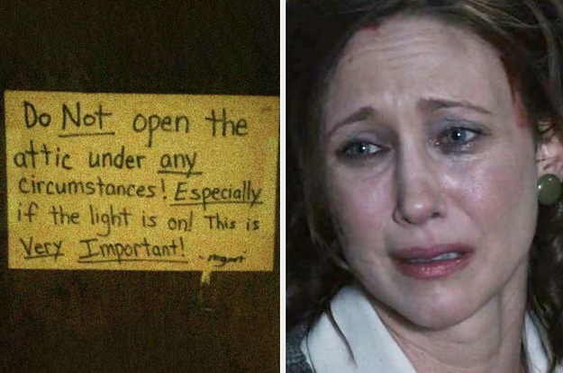 A note that says do not open the attic under any circumstances especially if the light is on this is very important