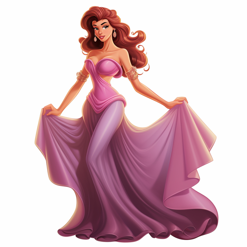 Megara from Disney&#x27;s Hercules as princess wearing a long pink gown.