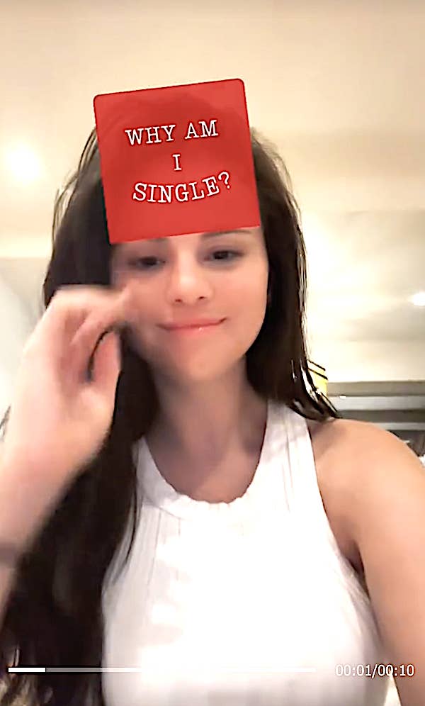 selena with the why am i single filter