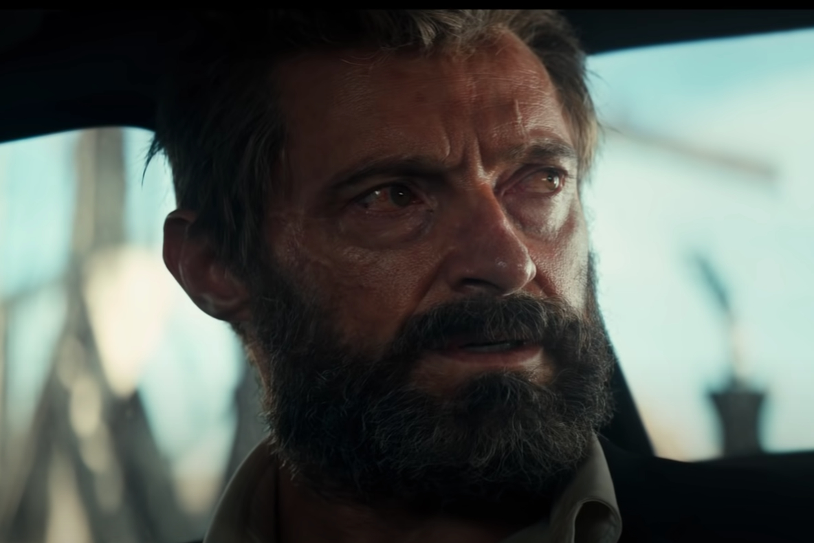 Hugh Jackman looking distraught in Logan