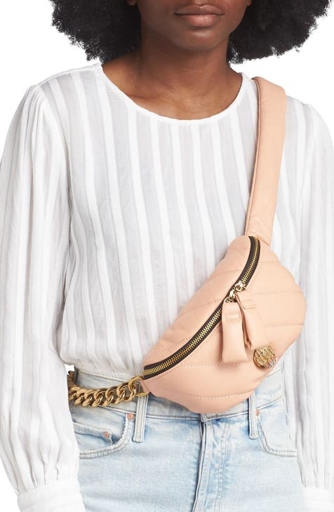 pink crossbody bag with gold chain