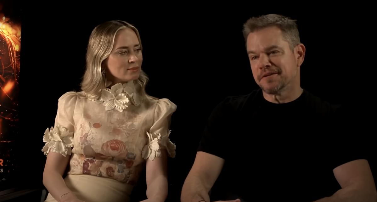 Closeup of Emily Blunt and Matt Damon