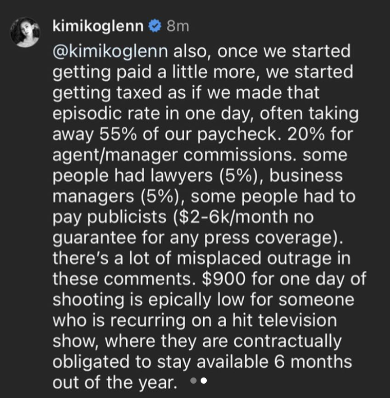 Screenshot of Kimiko Glenn&#x27;s Instagram comment