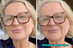 Amy Poehler side by side with the aging filter