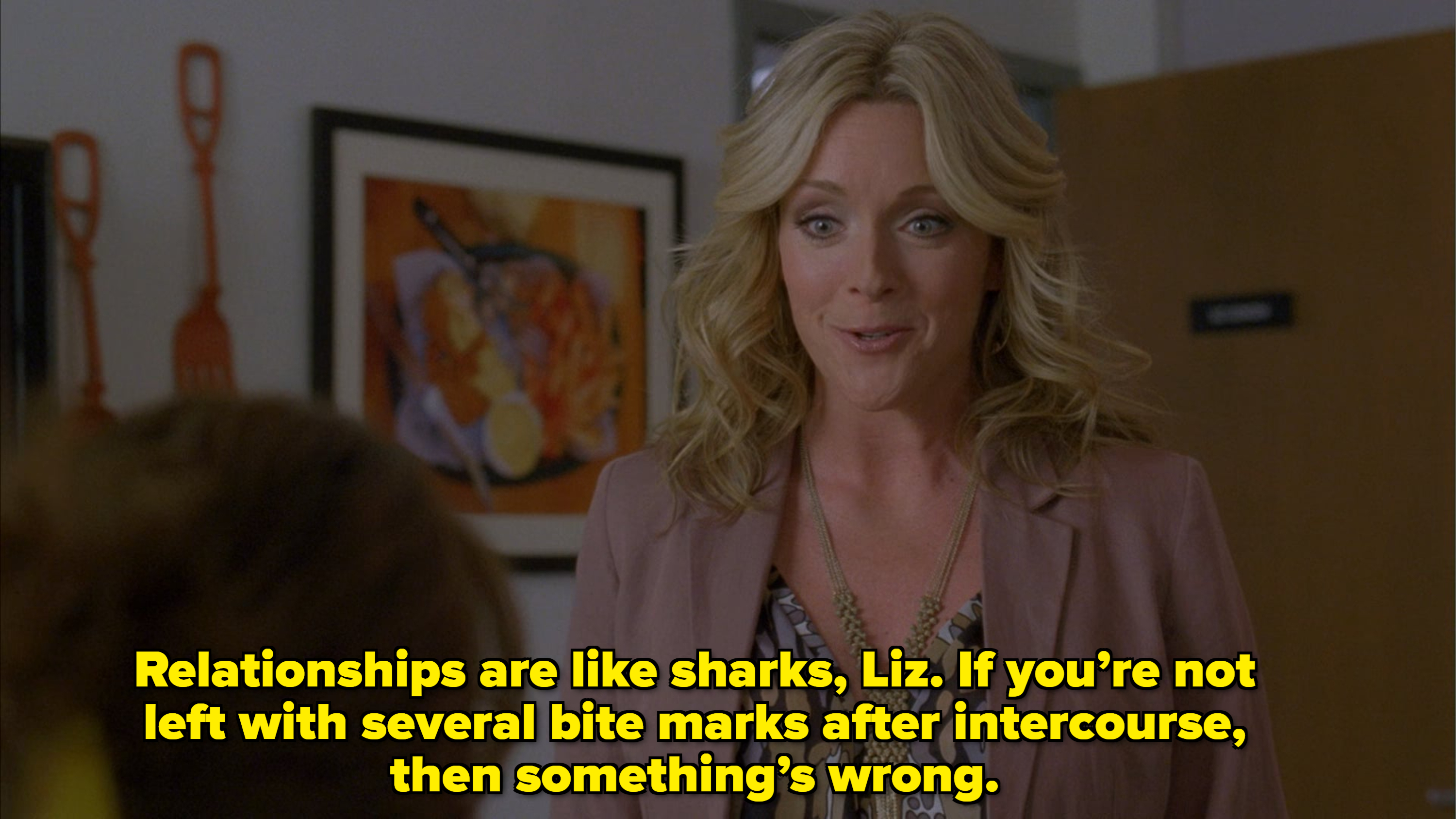 Jane Krakowski talks to someone