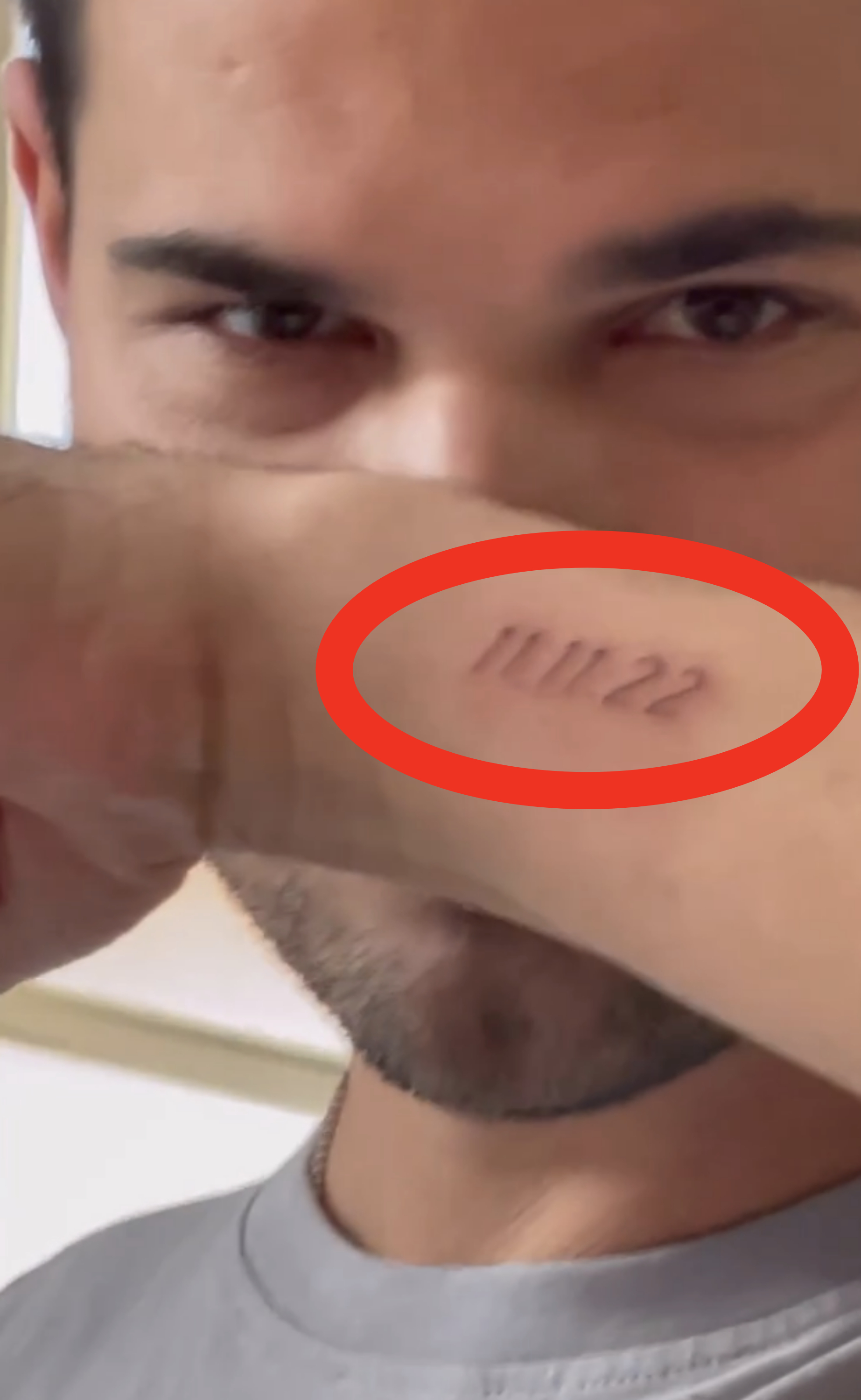 Closeup of Taylor Lautner&#x27;s tattoo