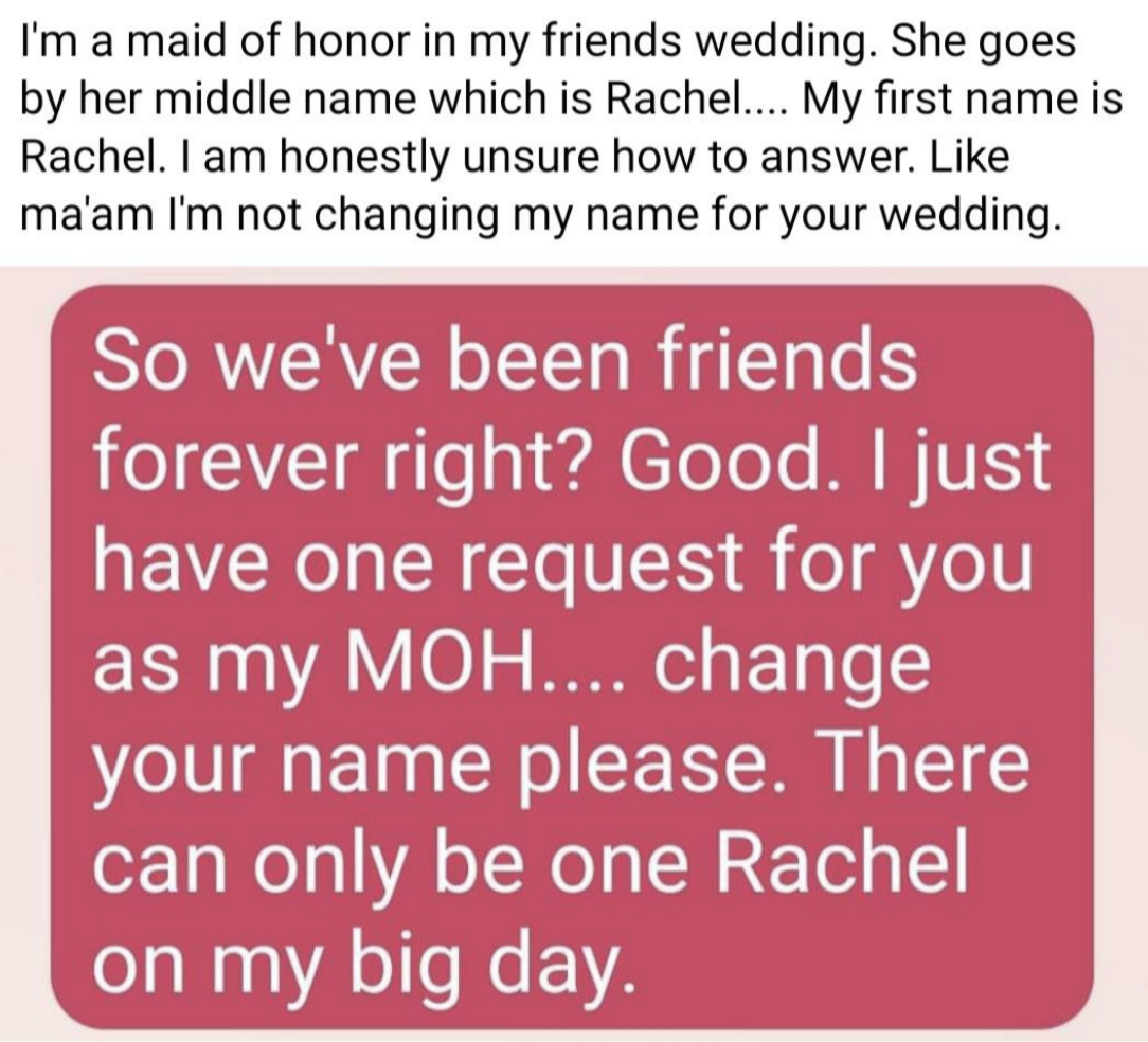 there can only be one rachel on my big day
