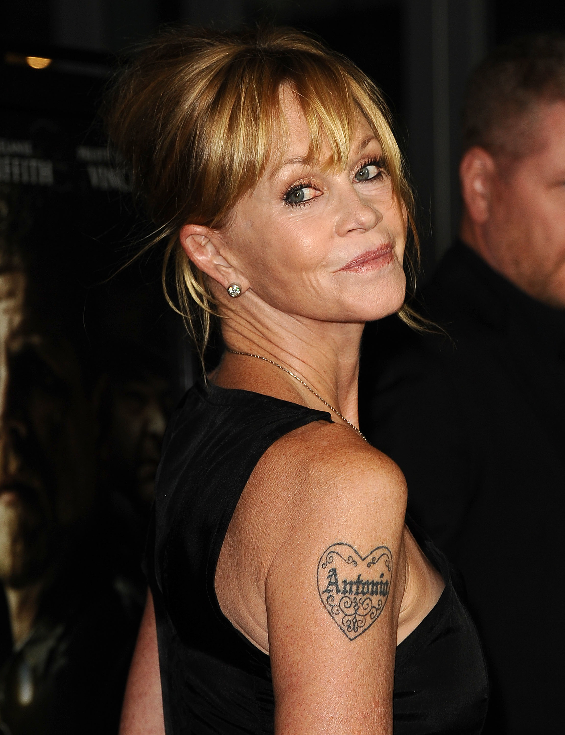 Closeup of Melanie Griffith&#x27;s tattoo