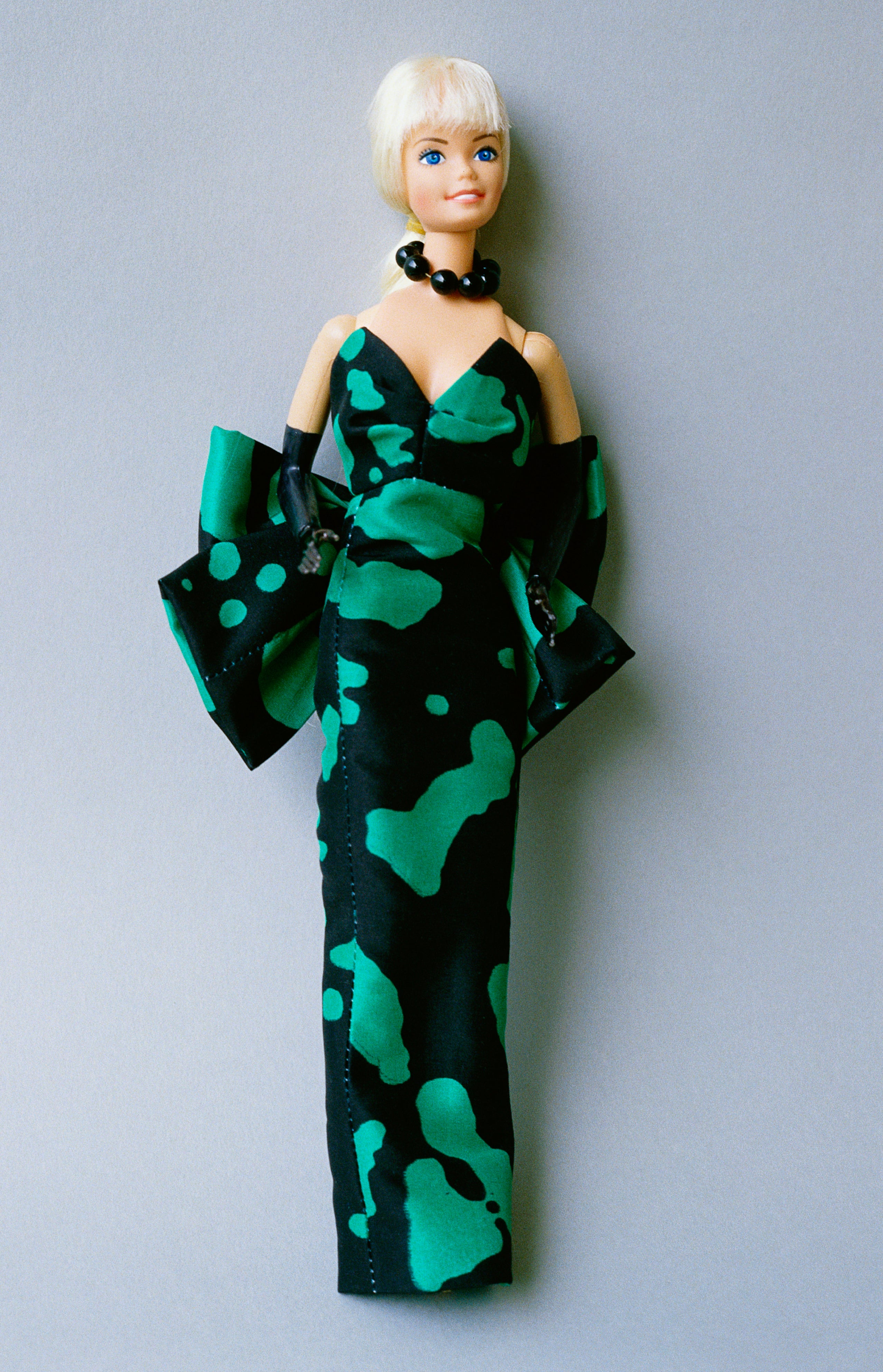 Barbie doll from the collection of Barbie aficionado Billy Boy wears an outfit designed by Christian Dior