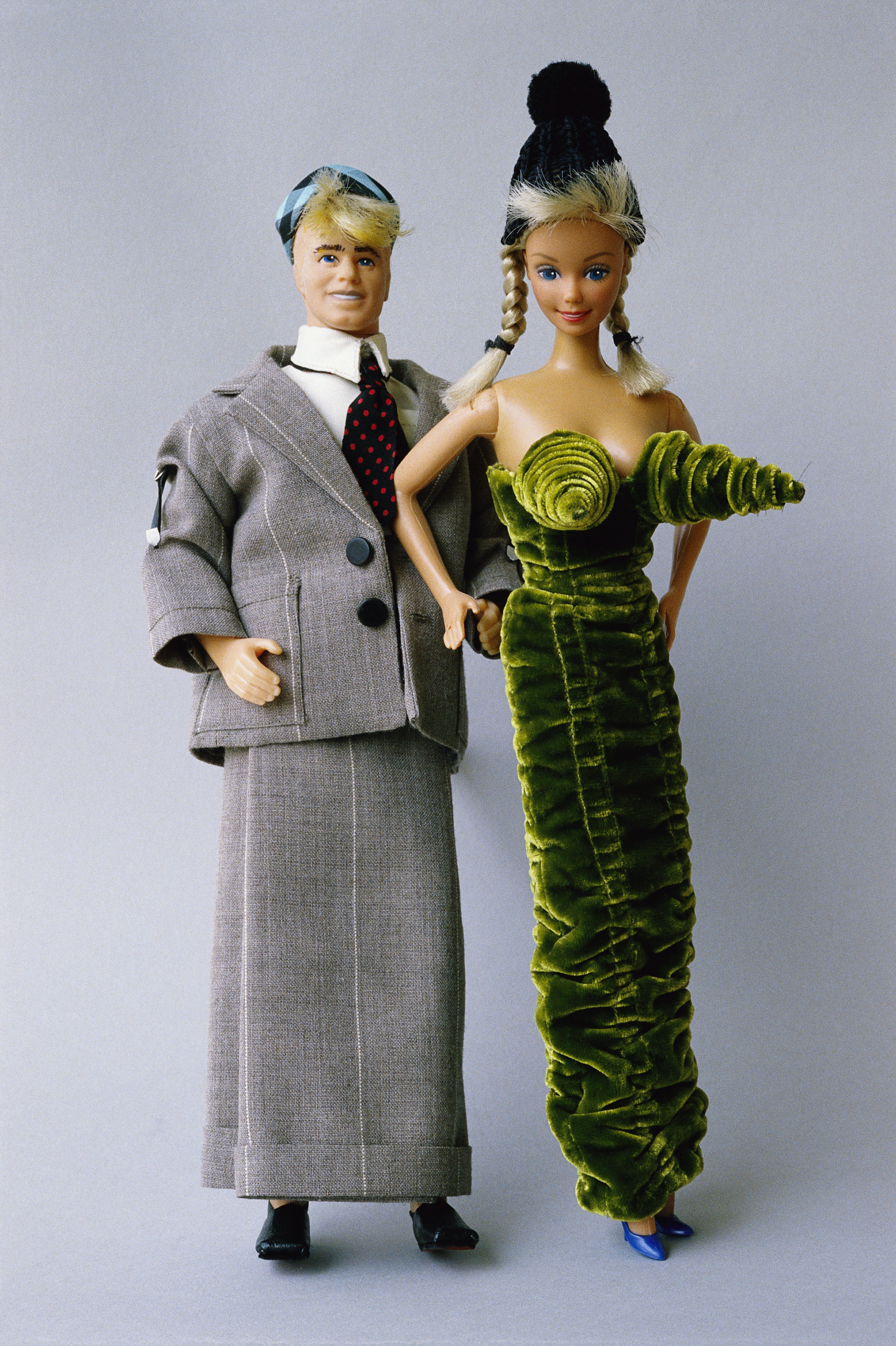 Barbie and Ken dolls from the collection of Barbie aficionado Billy Boy wear outfits designed by Jean-Paul Gaultier
