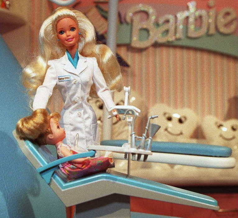A dentist Barbie doll is displayed 10 February in New York during the first day of the International Toy Center annual fair