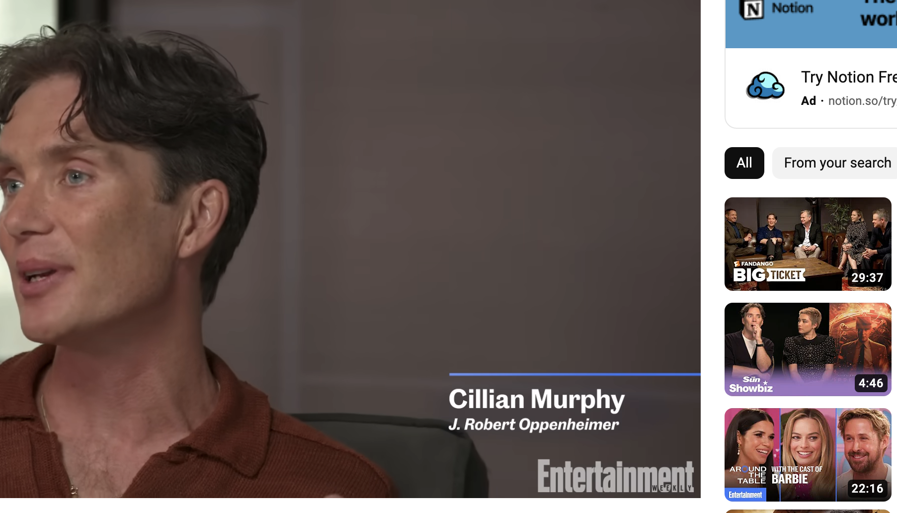 A closeup of Cillian in the interview with Entertainment Weekly