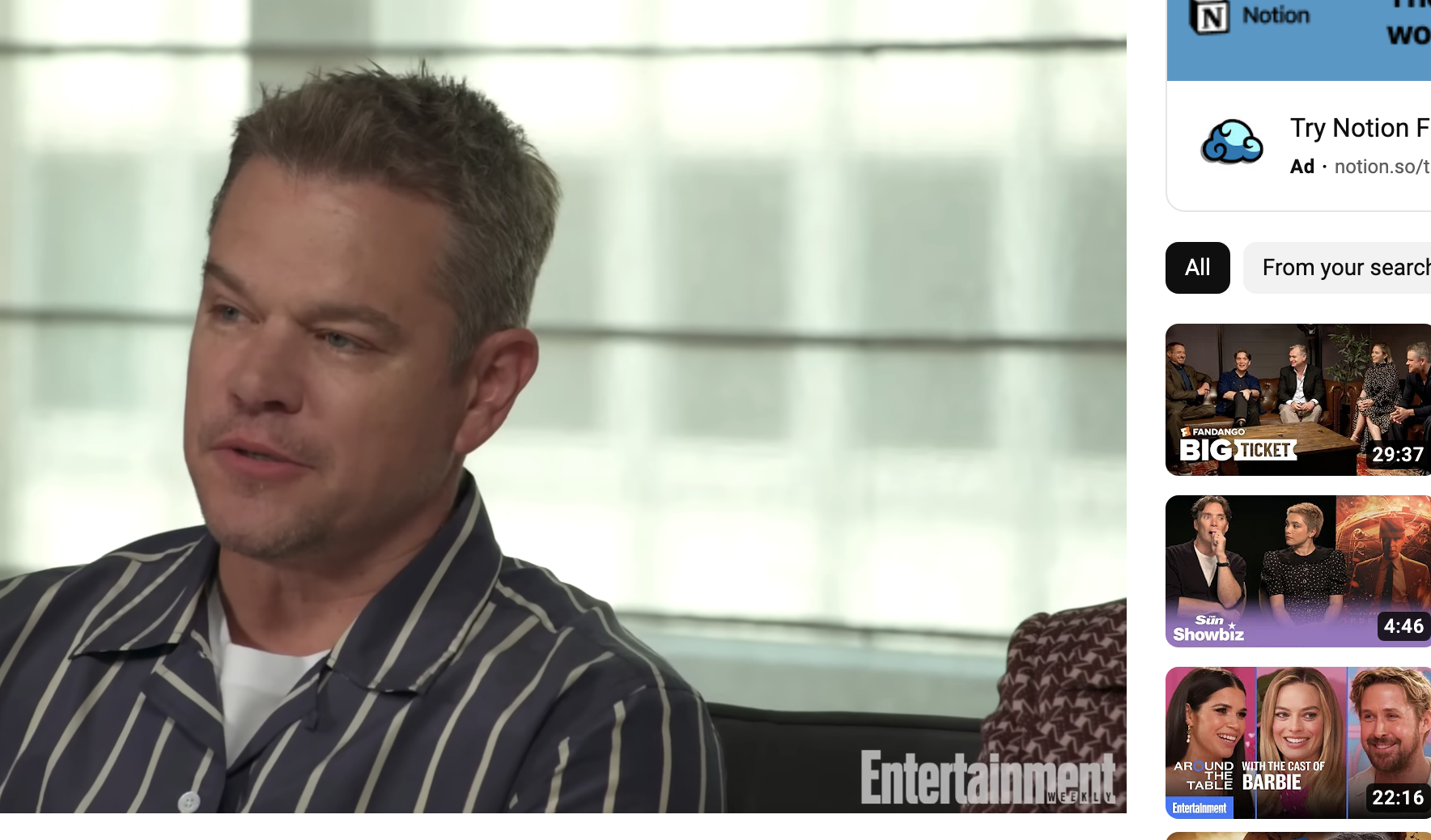 A closeup of Matt during the Entertainment Weekly interview