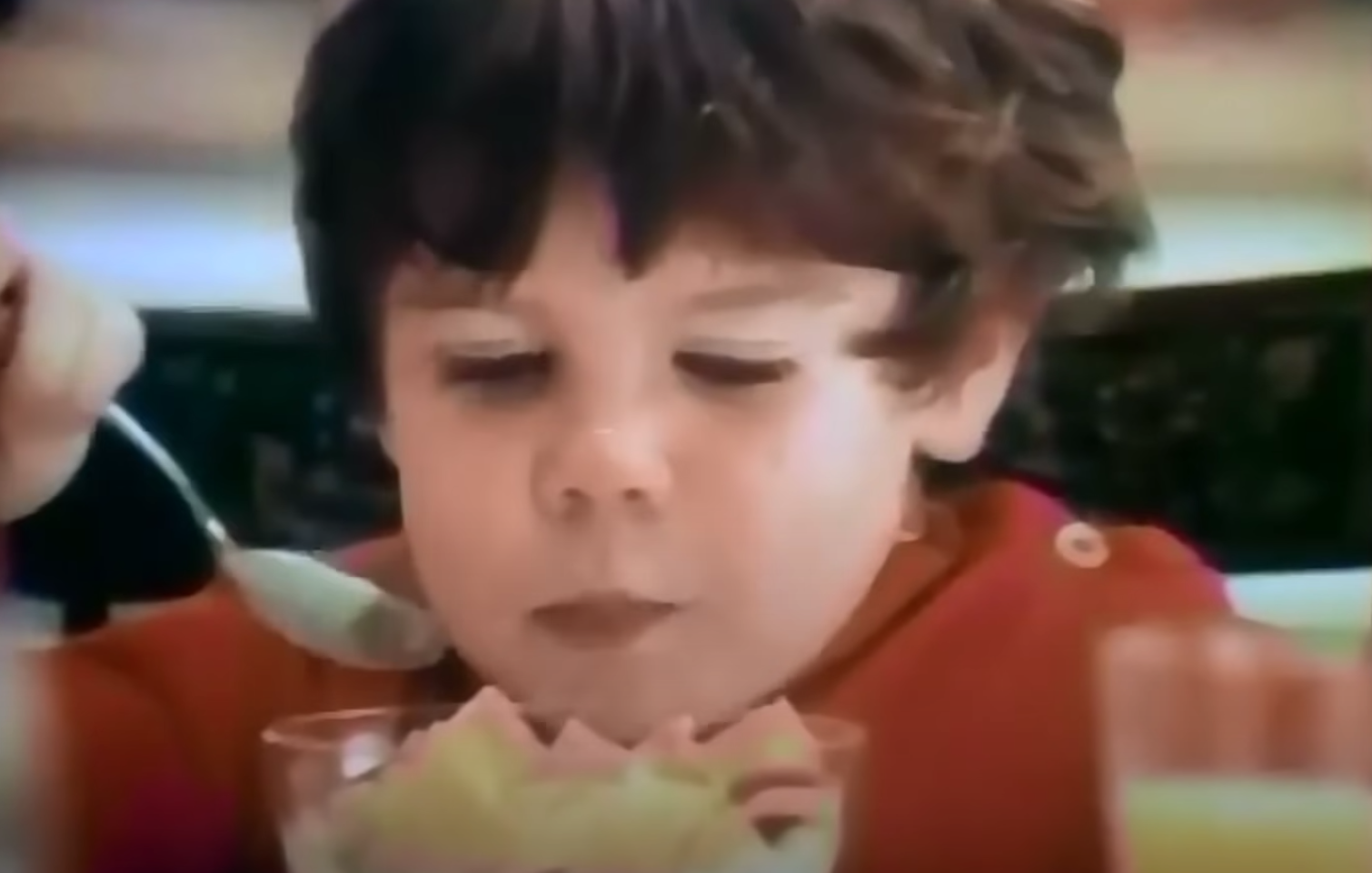 Close-up of Mikey eating Life cereal