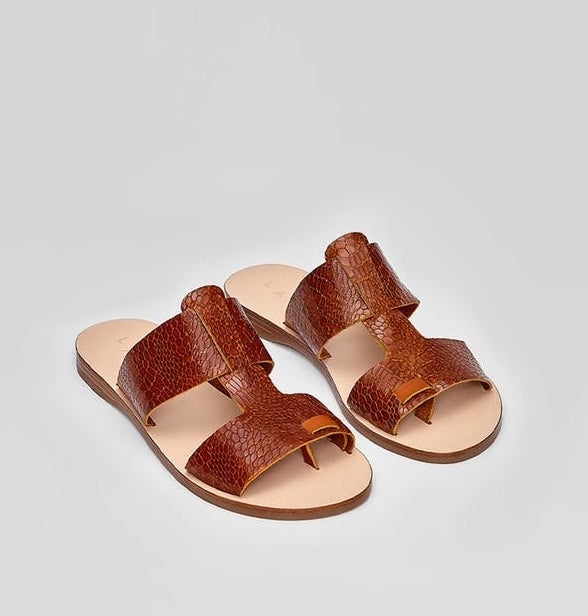 brown leather sandals with big toe straps