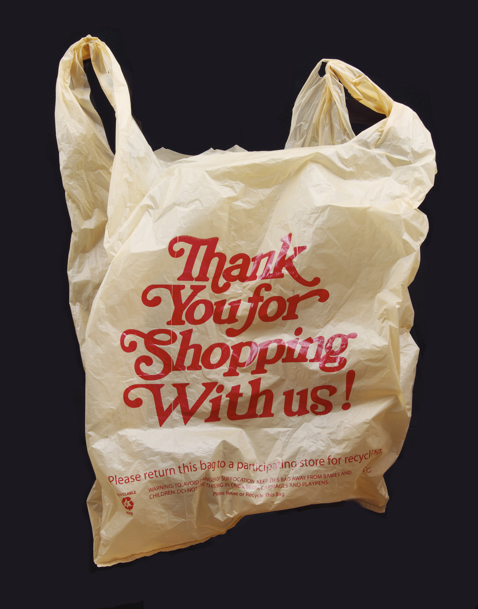 A plastic &quot;Thank you for shopping with us&quot; shopping bag