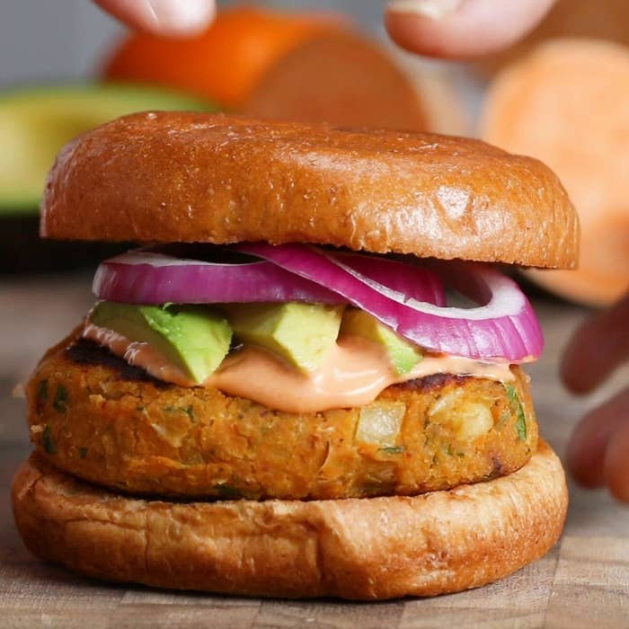Burger made of sweet potato and beans