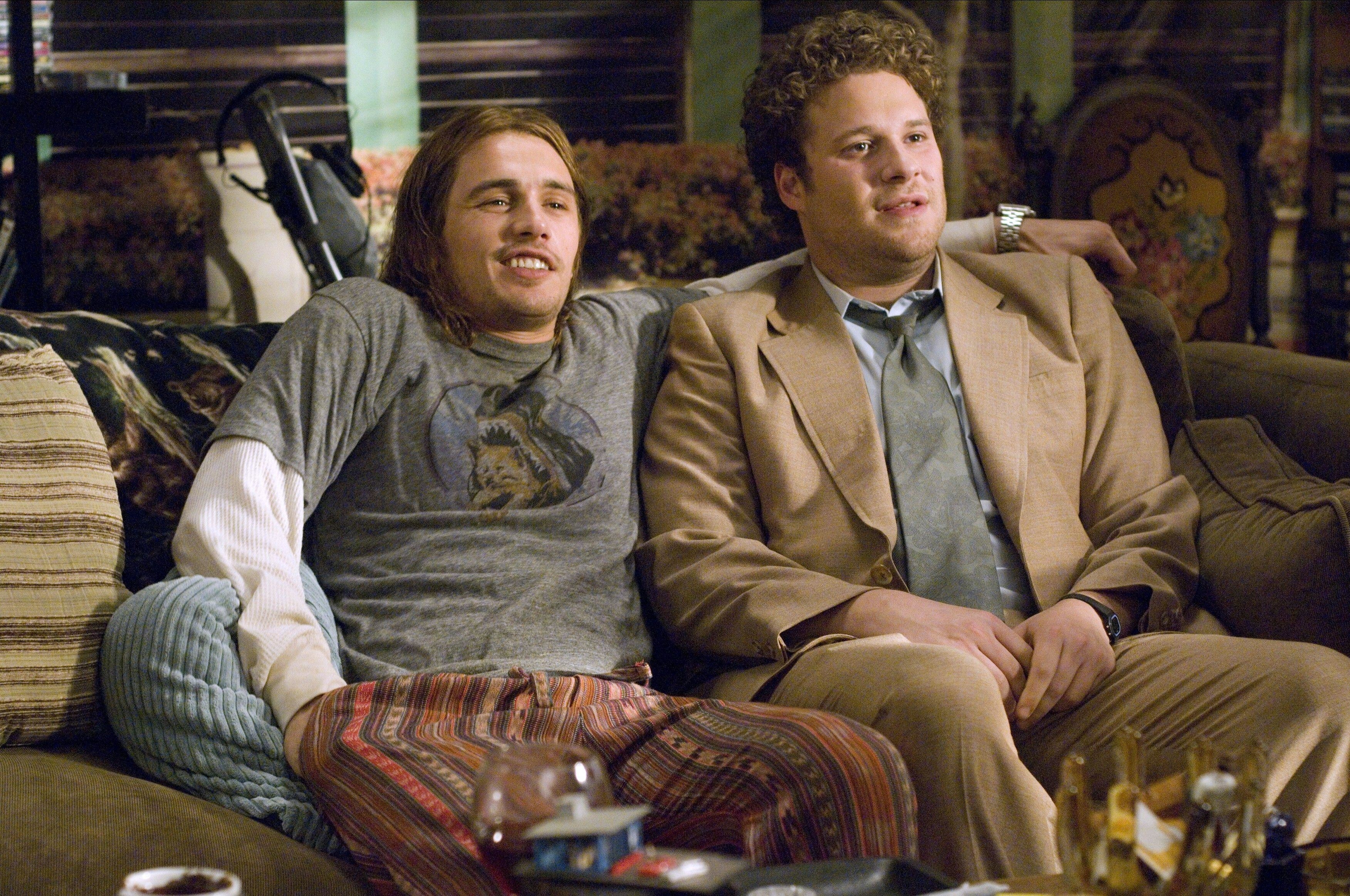 James Franco and Seth Rogen hang out on a couch in &quot;Pineapple Express&quot;