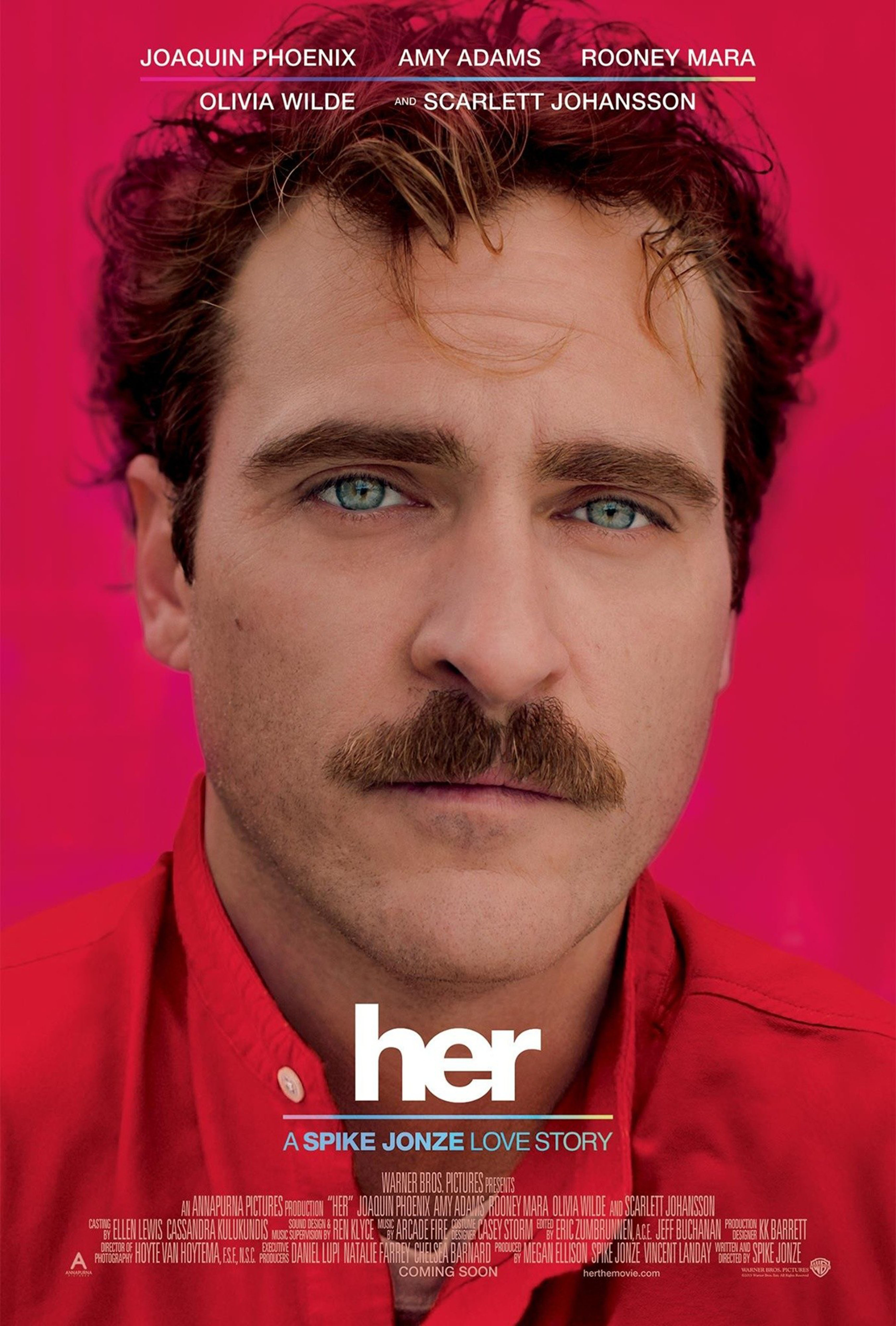 Joaquin Phoenix&#x27;s head fills the majority of the Her movie poster.