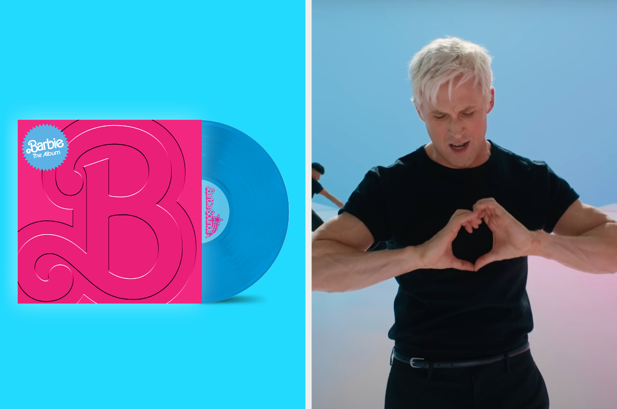 double photos, on the left, a photo of the album vinyl and on the right, Ken making a heart from his hands